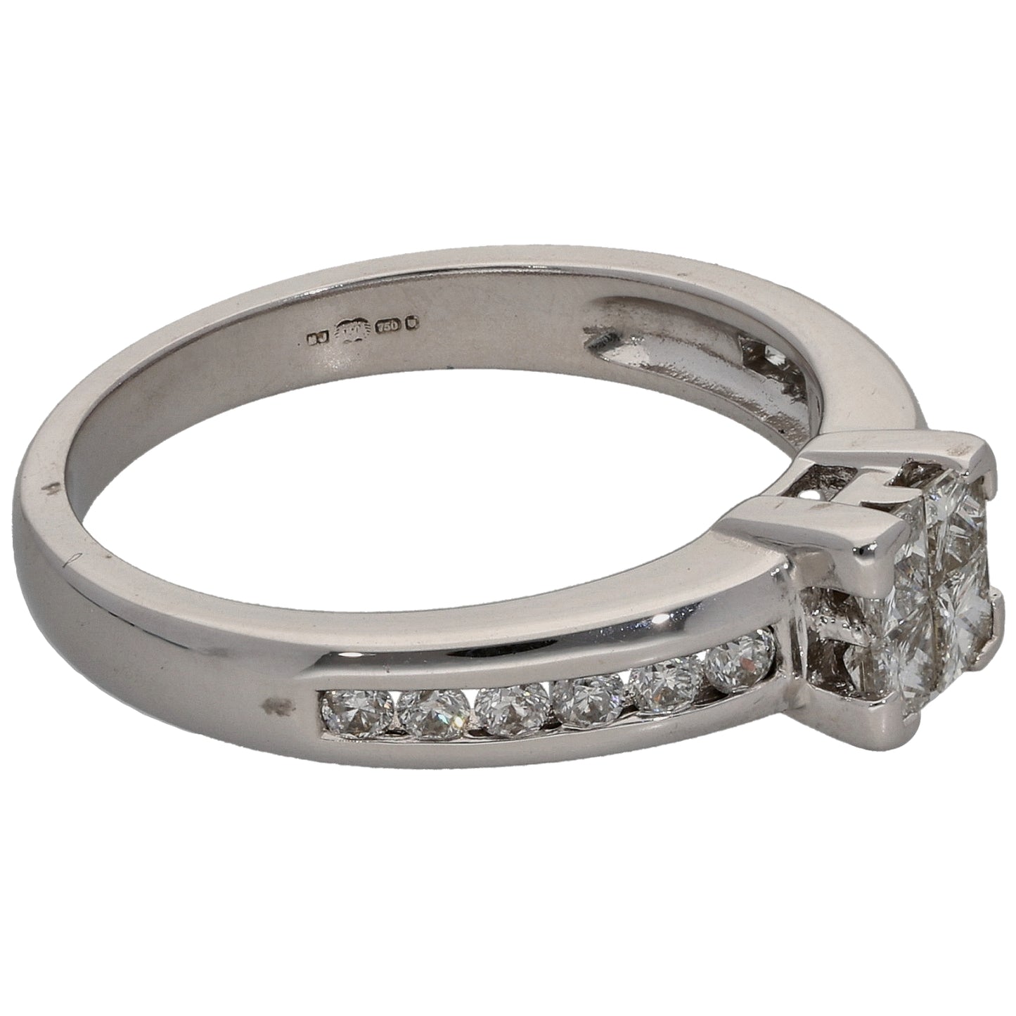 18ct White Gold 0.50ct Diamond Solitaire Ring With Accent Stones Size K