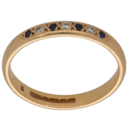 22ct Gold Sapphire & 0.03ct Diamond Half Eternity Ring Size M