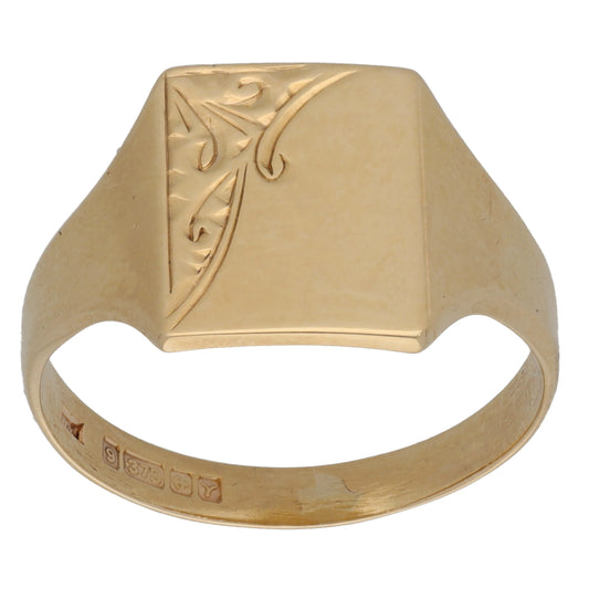 9ct Gold Patterned Signet Ring Size S