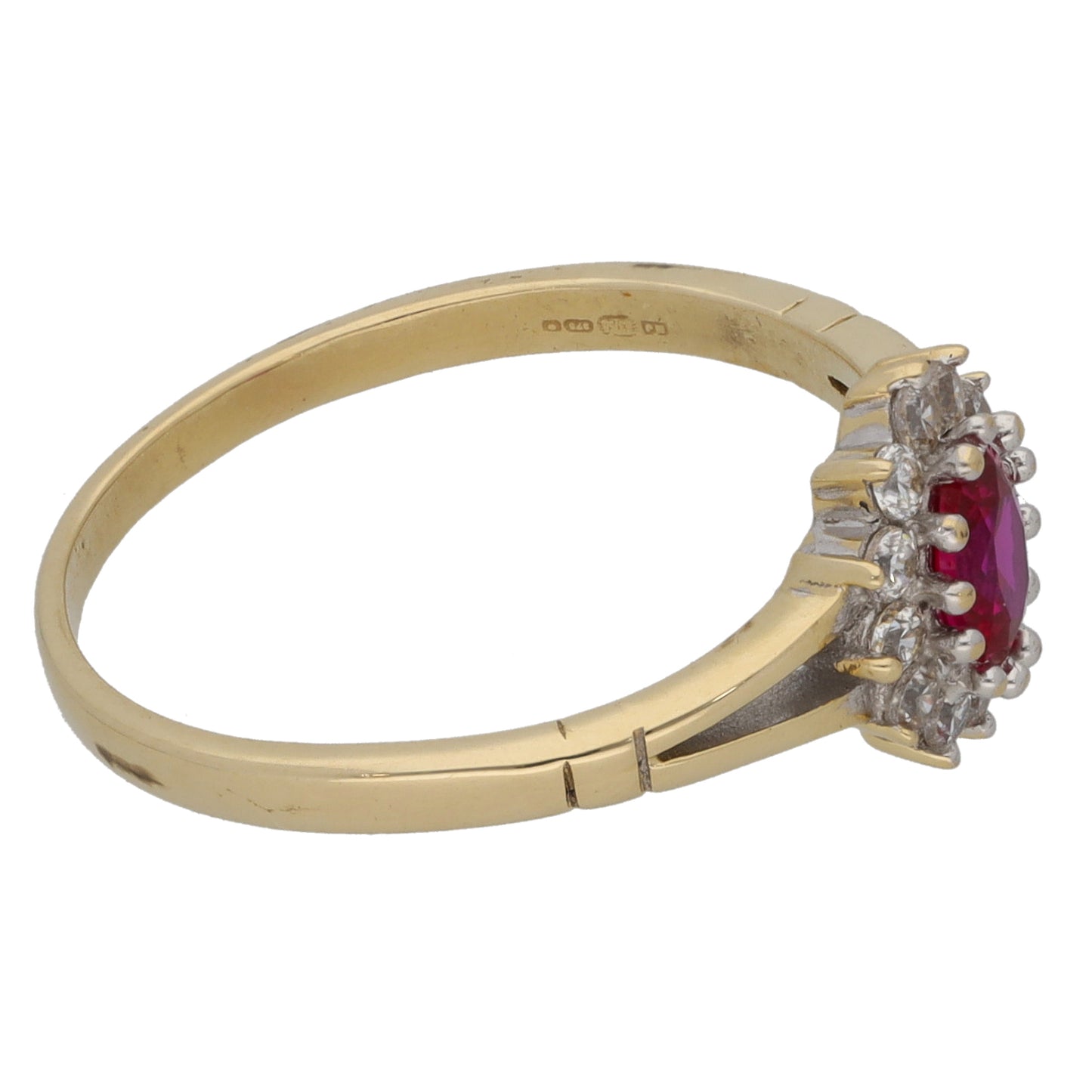 9ct Gold Glass Filled Ruby & Cubic Zirconia Dress/Cocktail Ring Size N