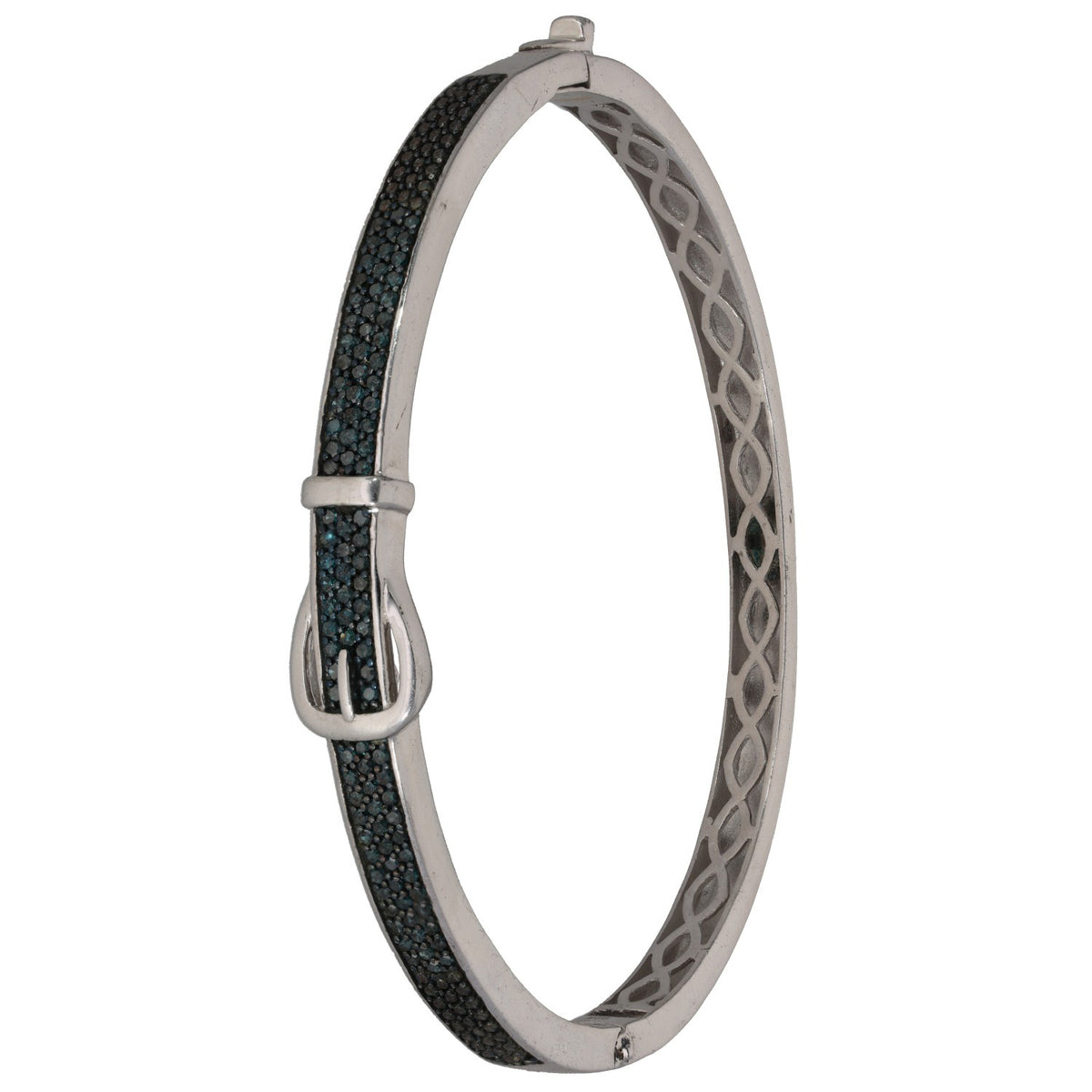 Sterling silver hinged bangle with black pave inlay and secure clasp