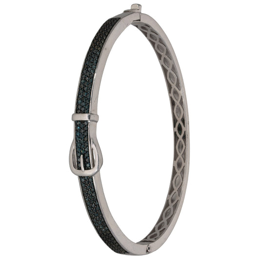 Sterling silver hinged bangle with black pave inlay and secure clasp