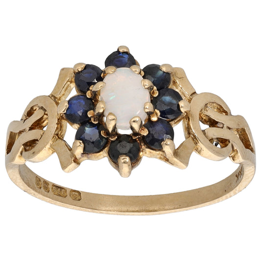 9ct Gold Sapphire & Opal Cluster Ring Size N