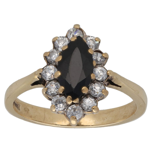 9ct Gold Sapphire & Cubic Zirconia Cluster Ring Size P