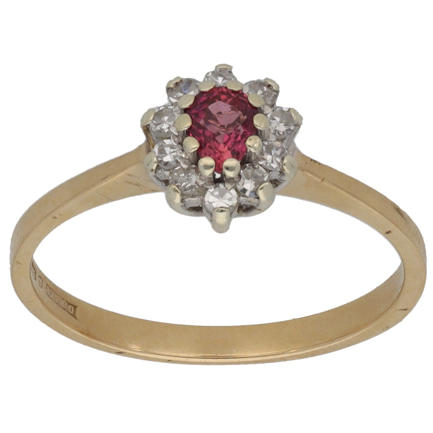 9ct Gold Ruby & 0.02ct Diamond Dress/Cocktail Ring Size L