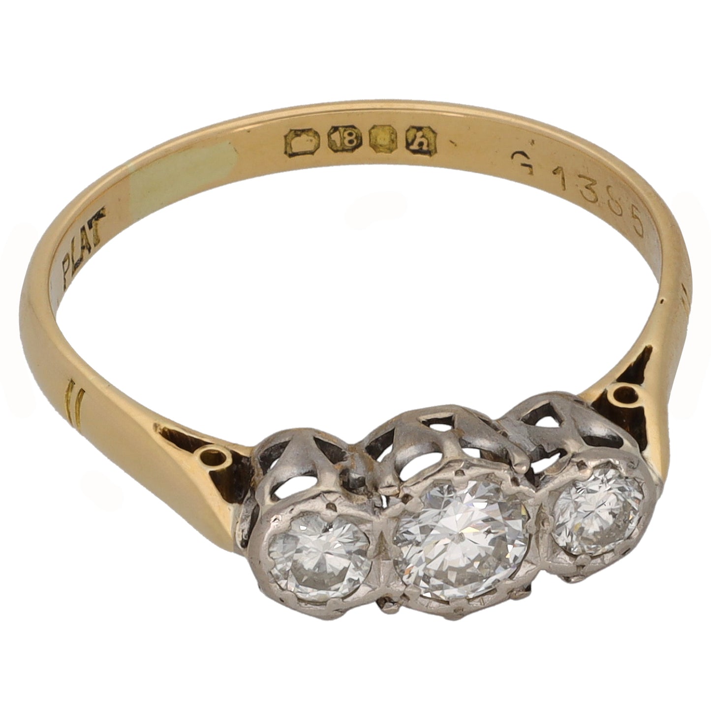 18ct Gold 0.50ct Diamond Trilogy Ring Size N