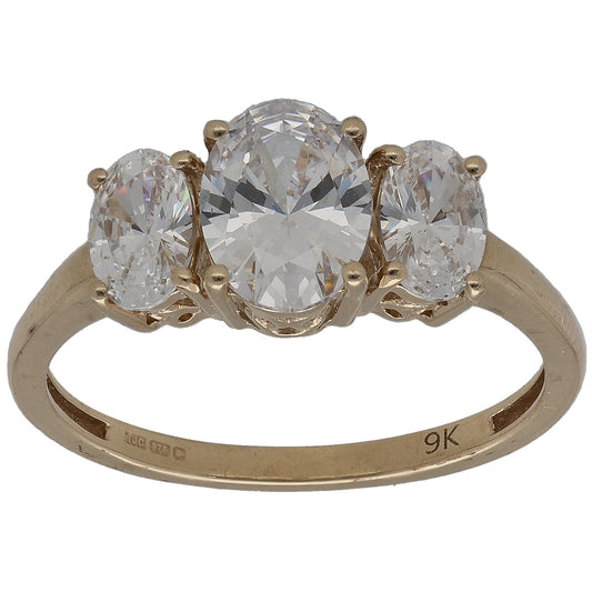 9ct Gold Cubic Zirconia Trilogy Ring Size O