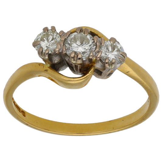 18ct Gold 0.35ct Diamond Trilogy Ring Size L