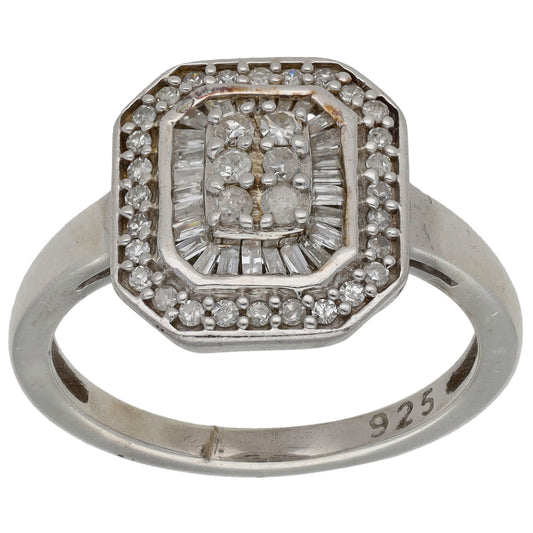 Sterling Silver 0.52ct Diamond Cluster Ring Size P