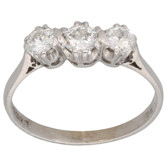 18ct White Gold 0.65ct Diamond Trilogy Ring Size Q