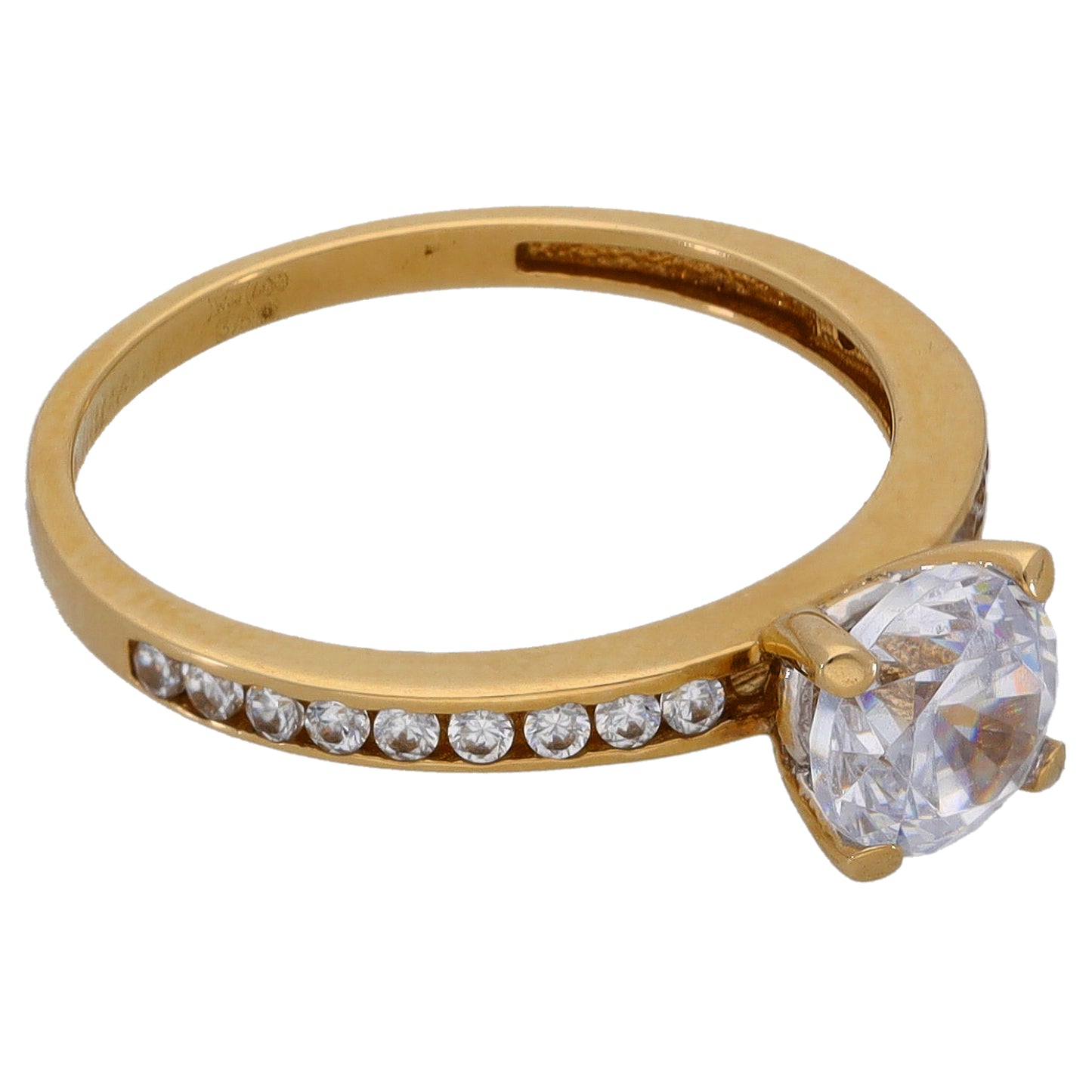 9ct Gold Cubic Zirconia Single Stone Ring With Accents Size L
