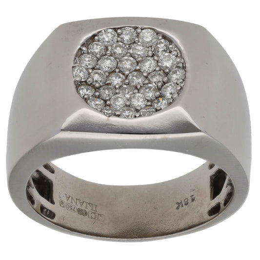 18ct White Gold 0.60ct Diamond Patterned Signet Ring Size U