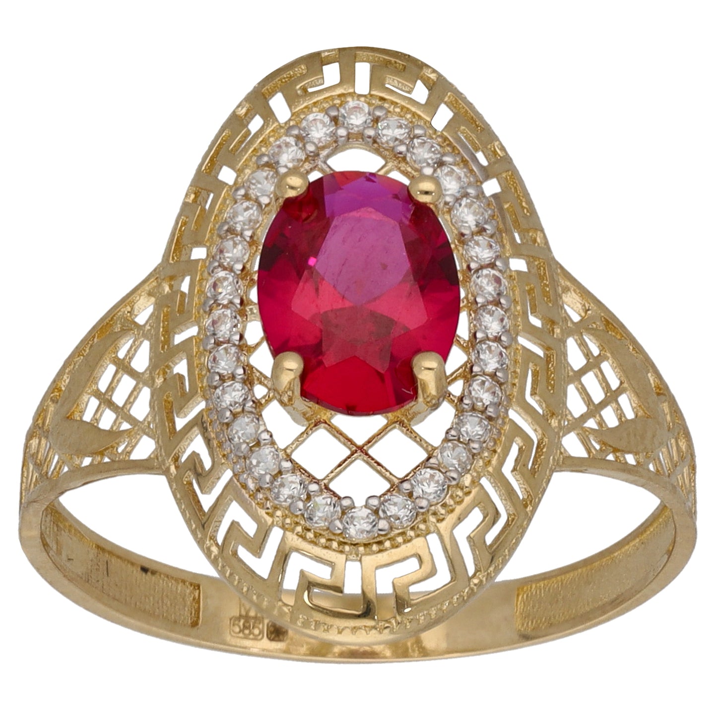 New 14ct Gold Red & Clear Stones Dress/Cocktail Ring