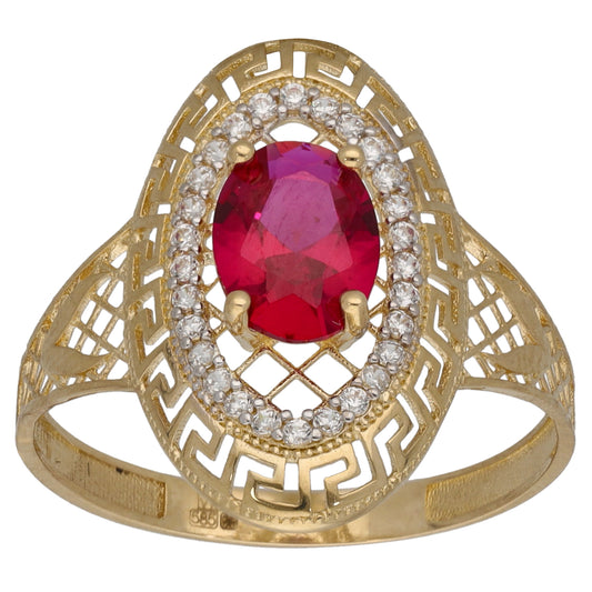 New 14ct Gold Red & Clear Stones Dress/Cocktail Ring