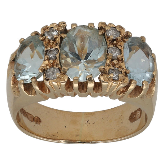 9ct Gold 0.12ct Diamond & Aquamarine Dress/Cocktail Ring Size L