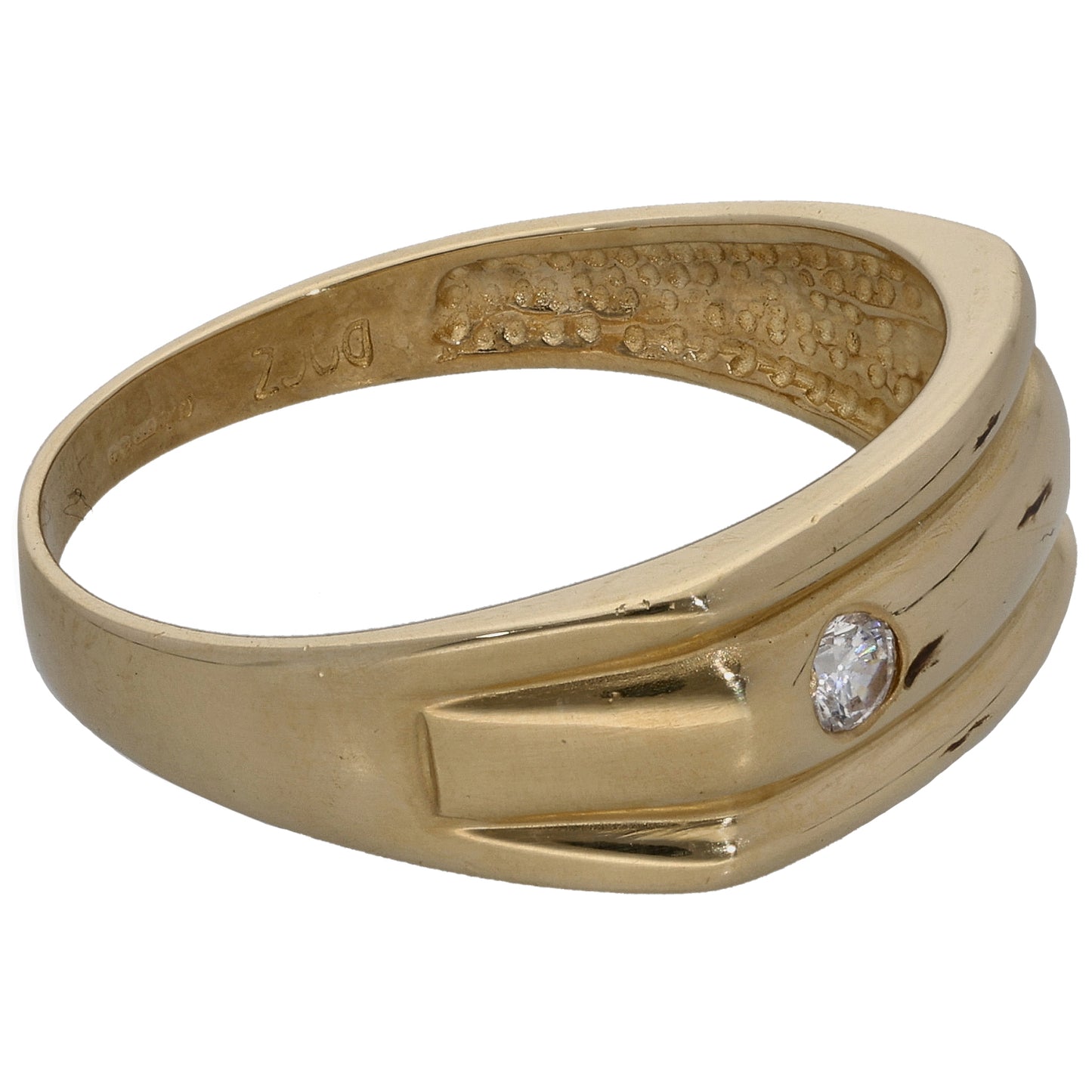 14ct Gold Cubic Zirconia Patterned Signet Ring Size X