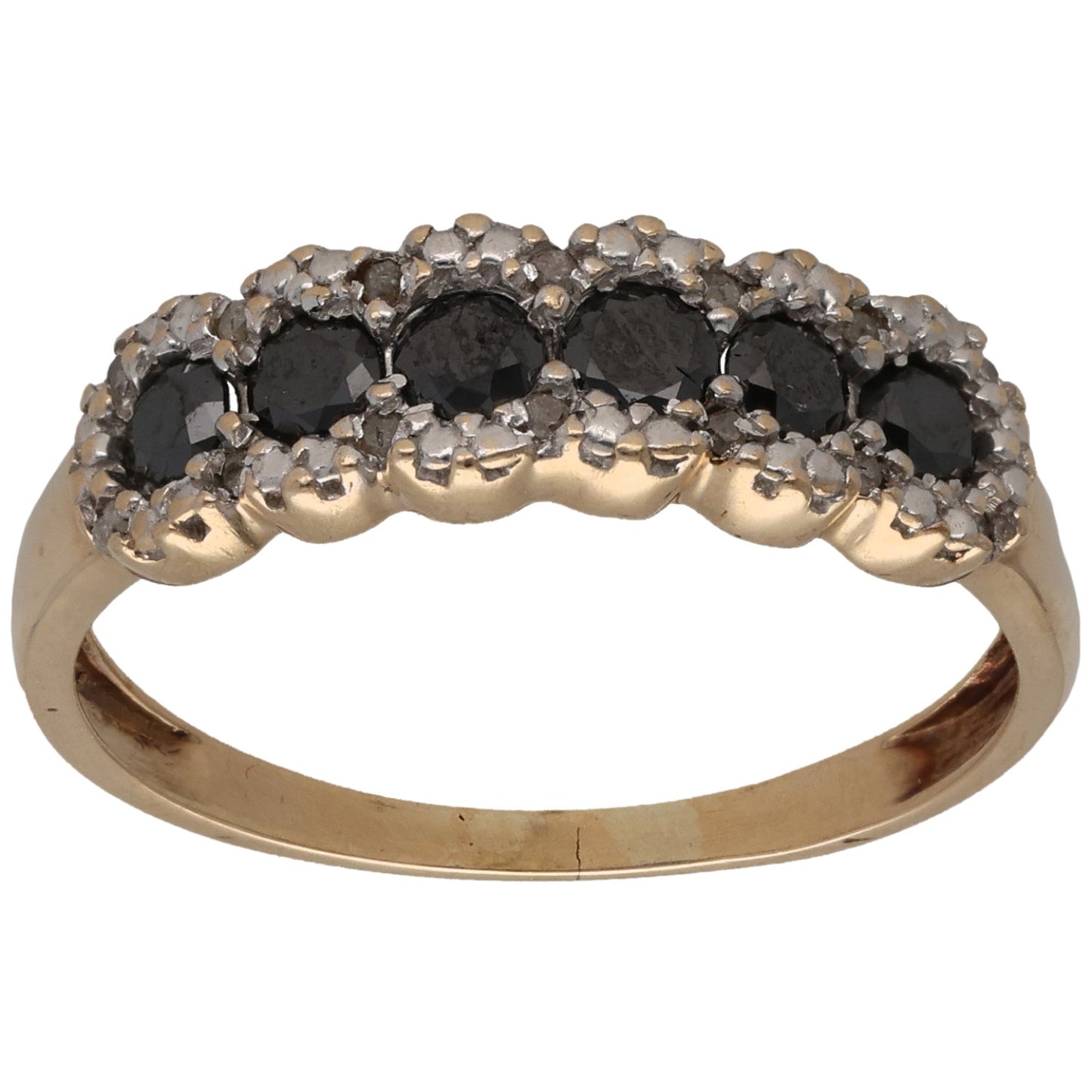 9ct Gold Sapphire & 0.07ct Diamond Dress/Cocktail Ring Size R