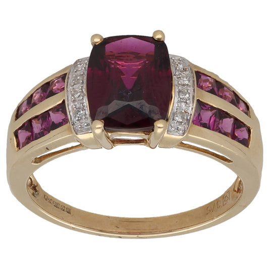 9ct Gold Garnet & 0.08ct Diamond Dress/Cocktail Ring Size P