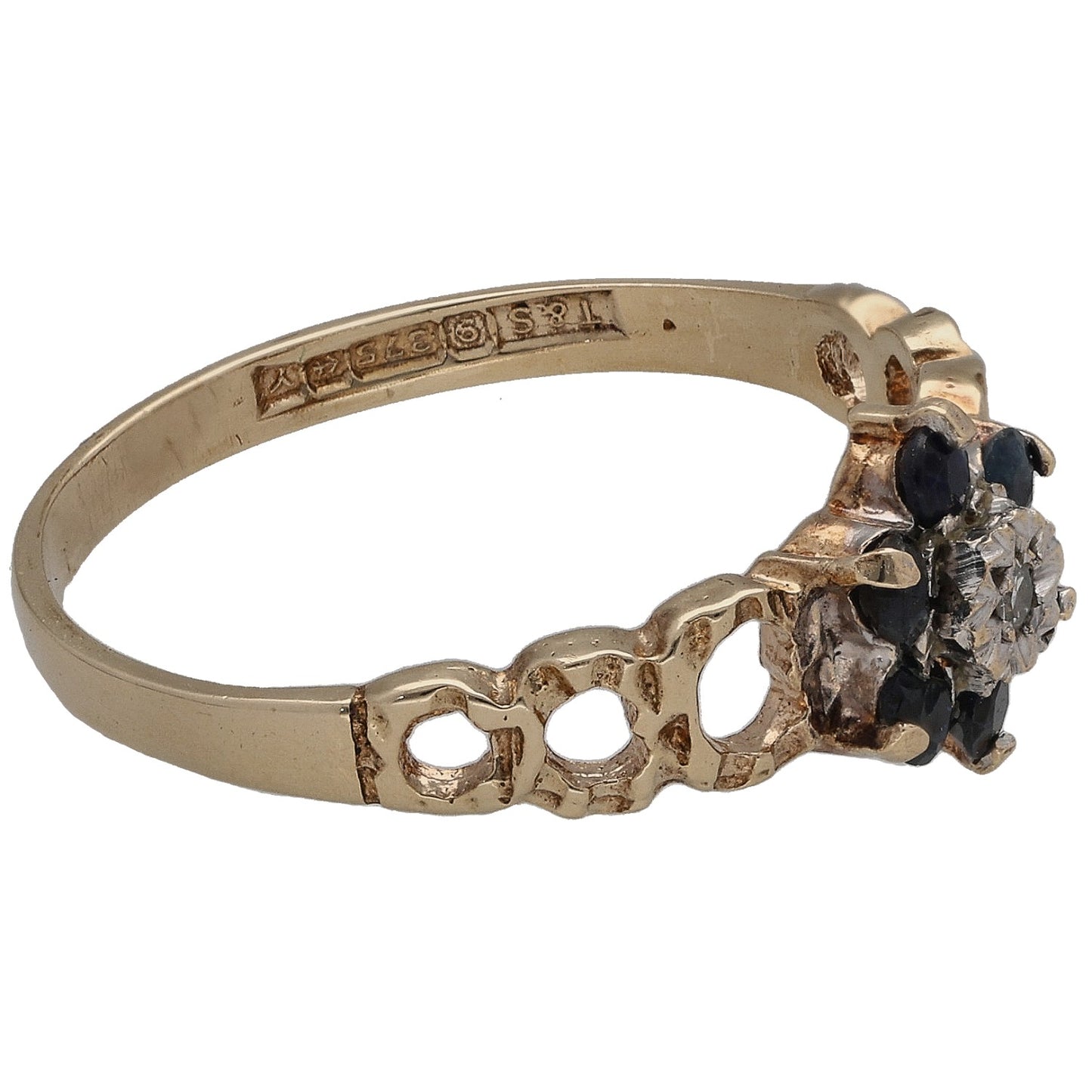 9ct Gold Sapphire & 0.01ct Diamond Cluster Ring Size P