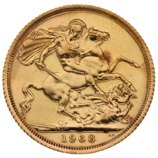 22ct Gold Queen Elizabeth II Full Sovereign Coin 1968