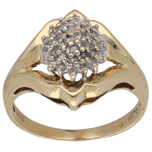 9ct Gold 0.25ct Diamond Cluster Ring Size M