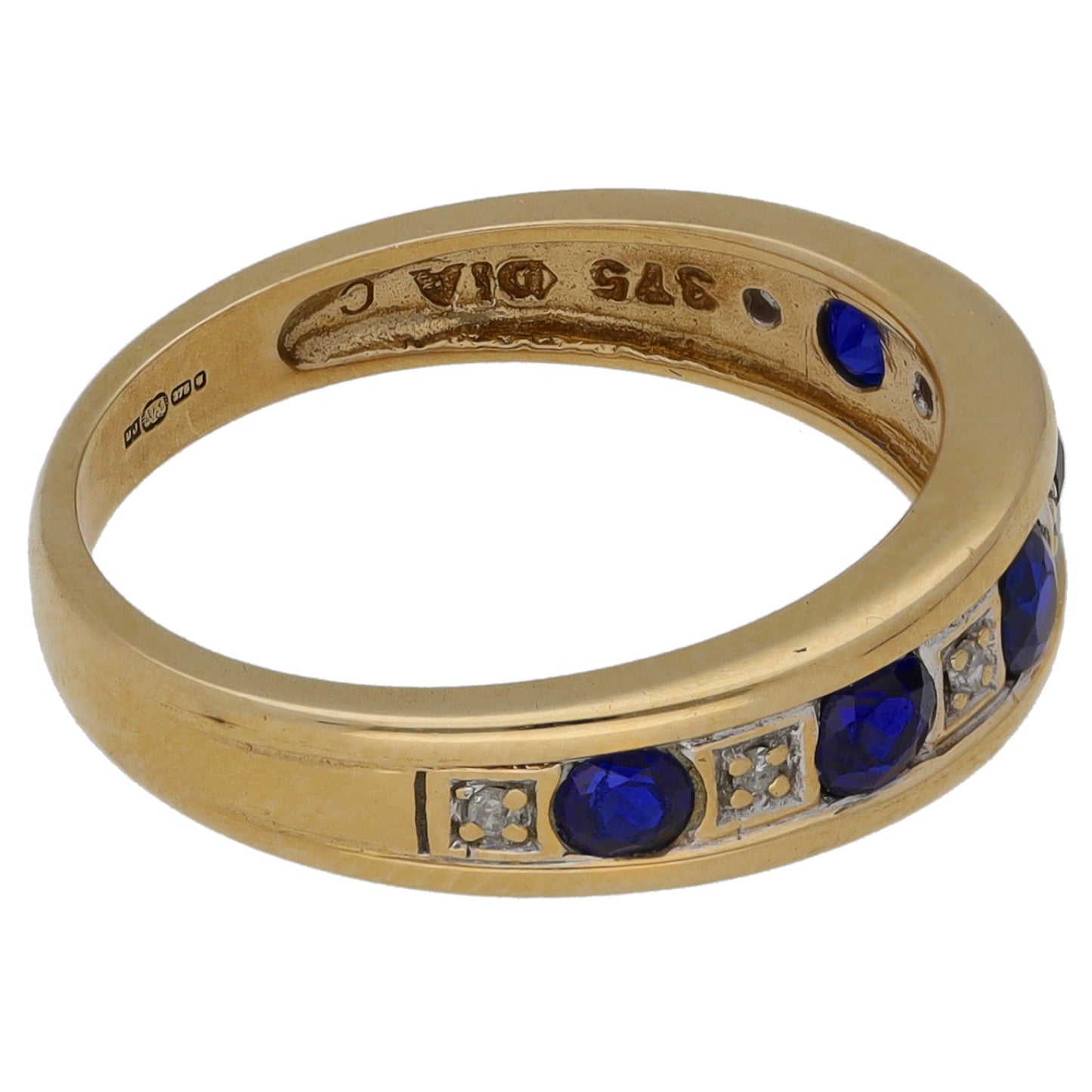 9ct Gold Sapphire & 0.03ct Diamond Half Eternity Ring Size K
