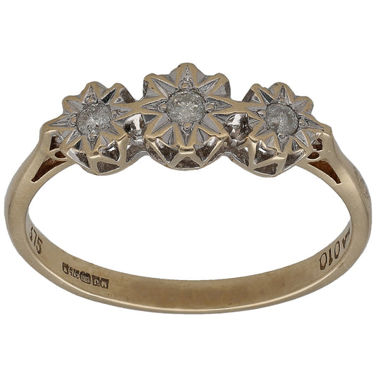 9ct Gold 0.10ct Diamond Trilogy Ring Size O