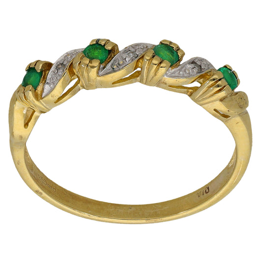 9ct Gold Emerald & 0.015ct Diamond Half Eternity Ring Size P