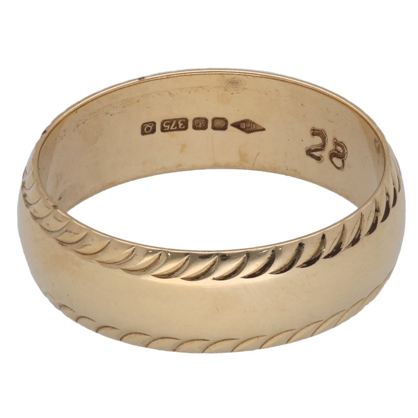 9ct Gold Patterned Wedding Ring Size L