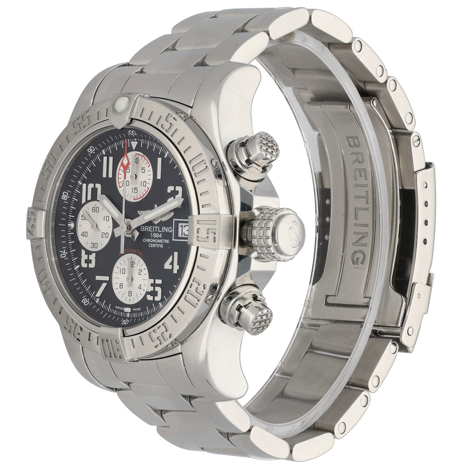 Breitling Avenger II A13381, stainless steel, grey dial, front angle image