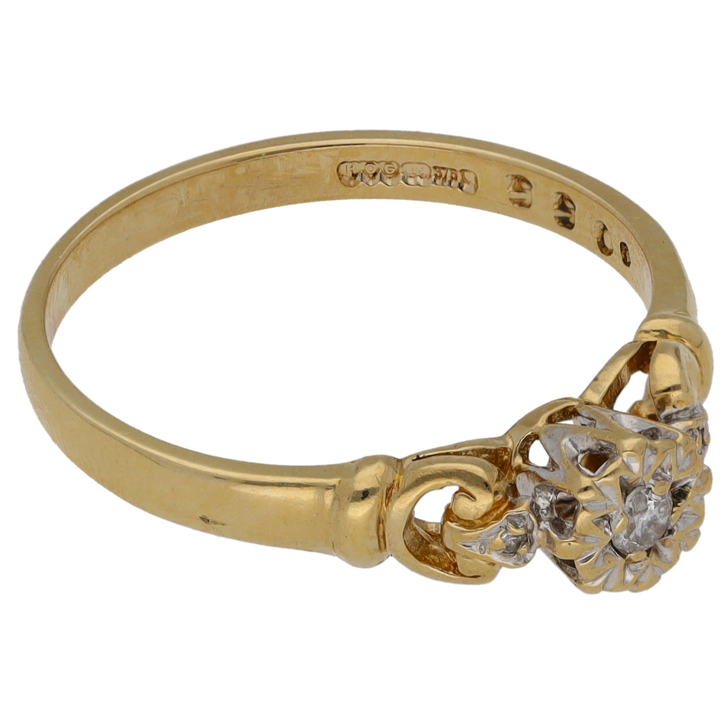 9ct Gold 0.055ct Diamond Solitaire Ring With Accent Stones Size O
