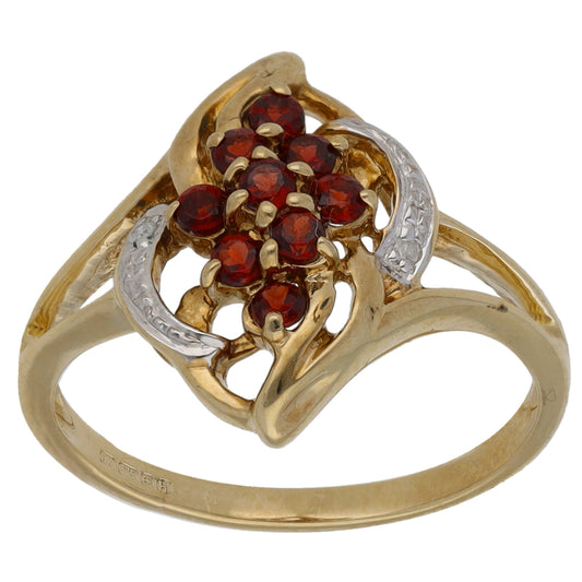 9ct Gold 0.01ct Diamond & Garnet Dress/Cocktail Ring Size N