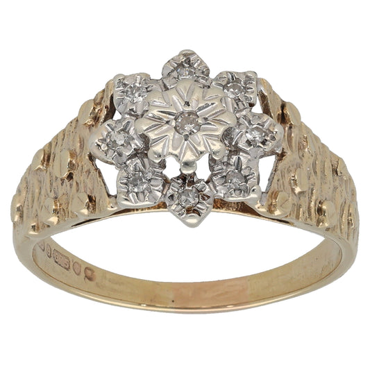 9ct Gold 0.09ct Diamond Cluster Ring Size Q