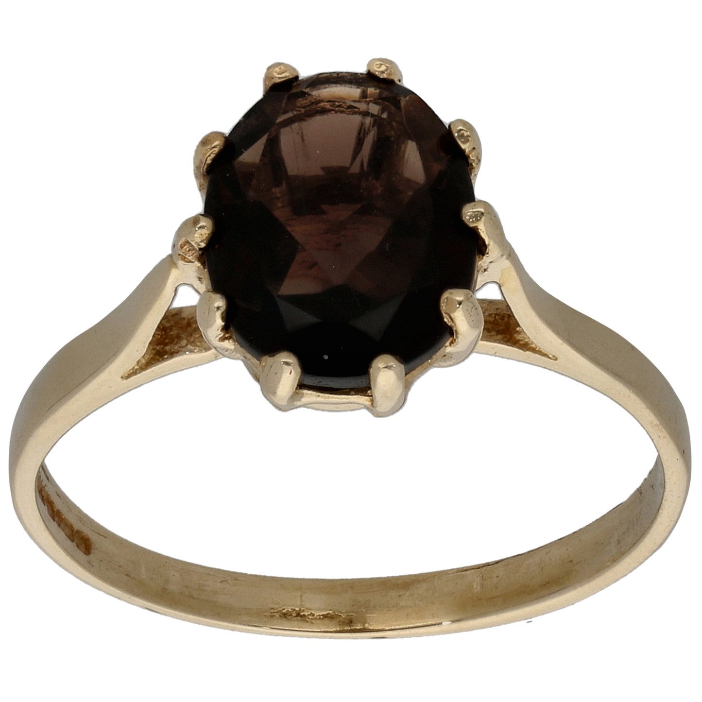 9ct Gold Smoky Quartz Single Stone Ring Size P