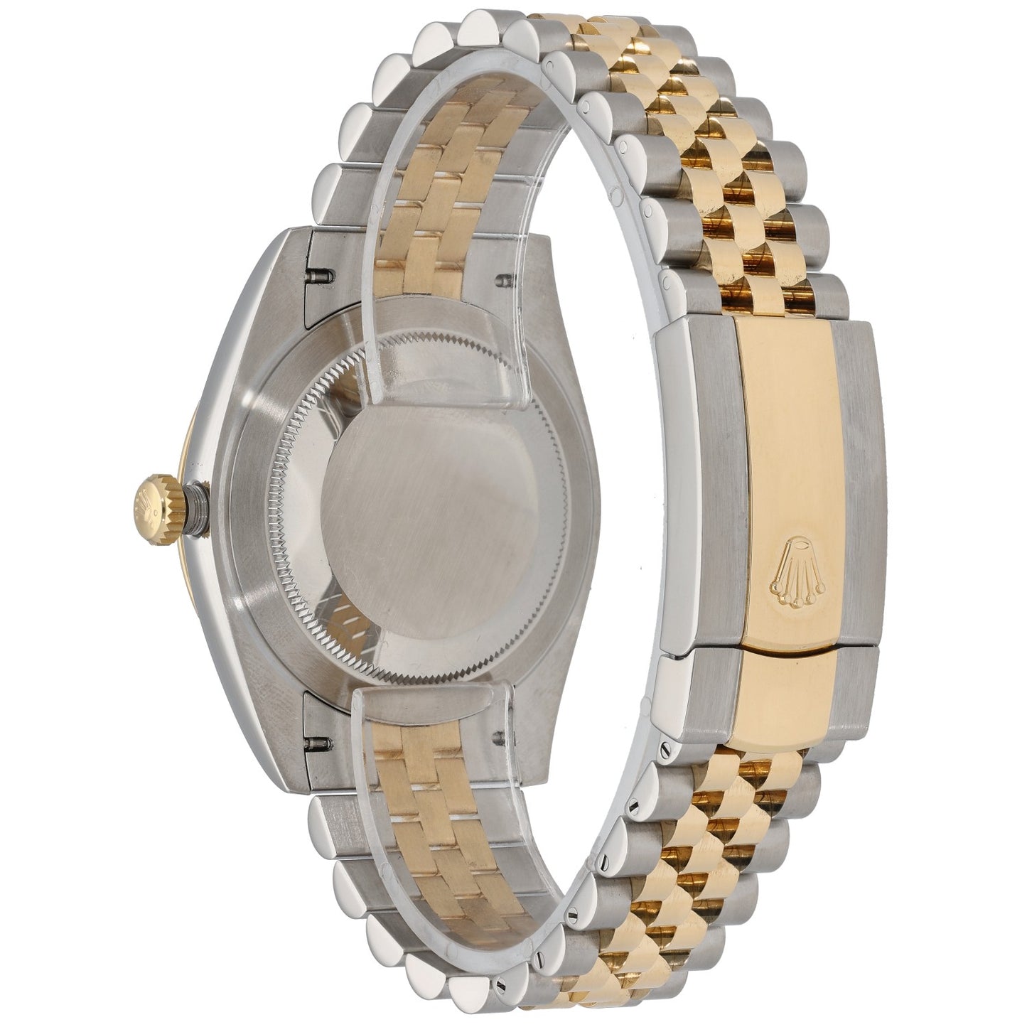 Rolex Datejust 126333 41mm bi-colour watch, side view with crown and jubilee bracelet links