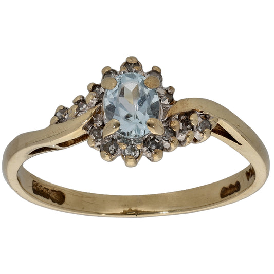 9ct Gold Topaz & 0.07ct Diamond Dress/Cocktail Ring Size K
