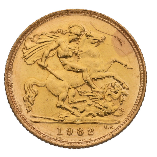 22ct Gold Queen Elizabeth II Half Sovereign Coin 1982