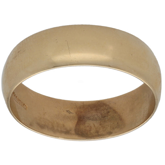 9ct gold plain wedding ring band, smooth rounded profile