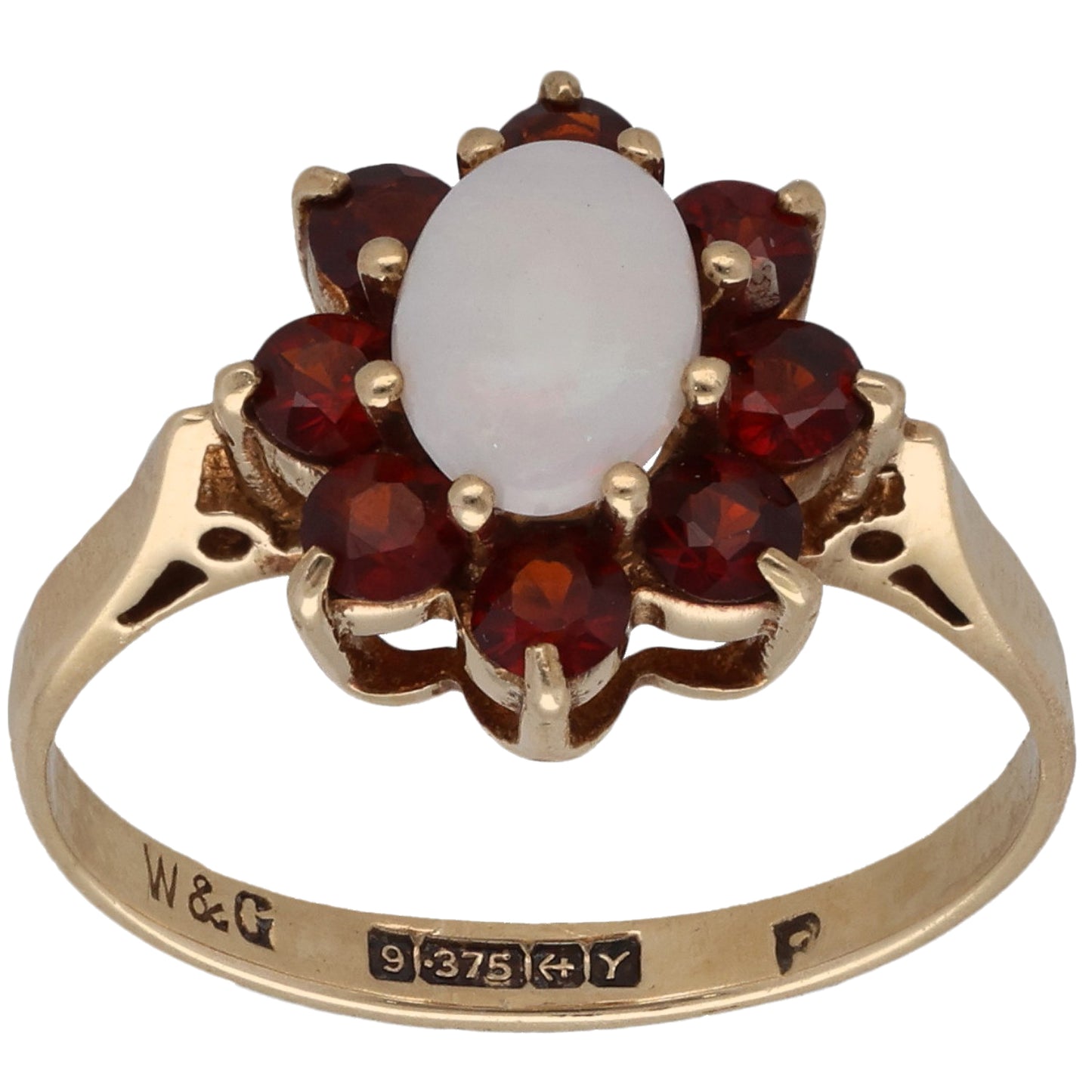 9ct Gold Opal & Garnet Cluster Ring Size L