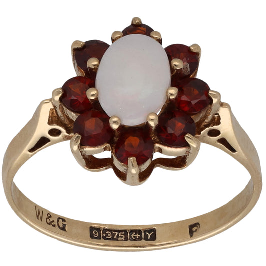 9ct Gold Opal & Garnet Cluster Ring Size L