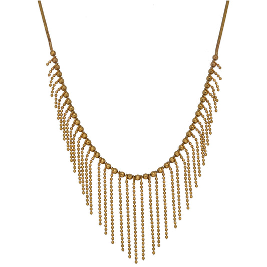 Gold-tone beaded multi-strand necklace with cascading fringe