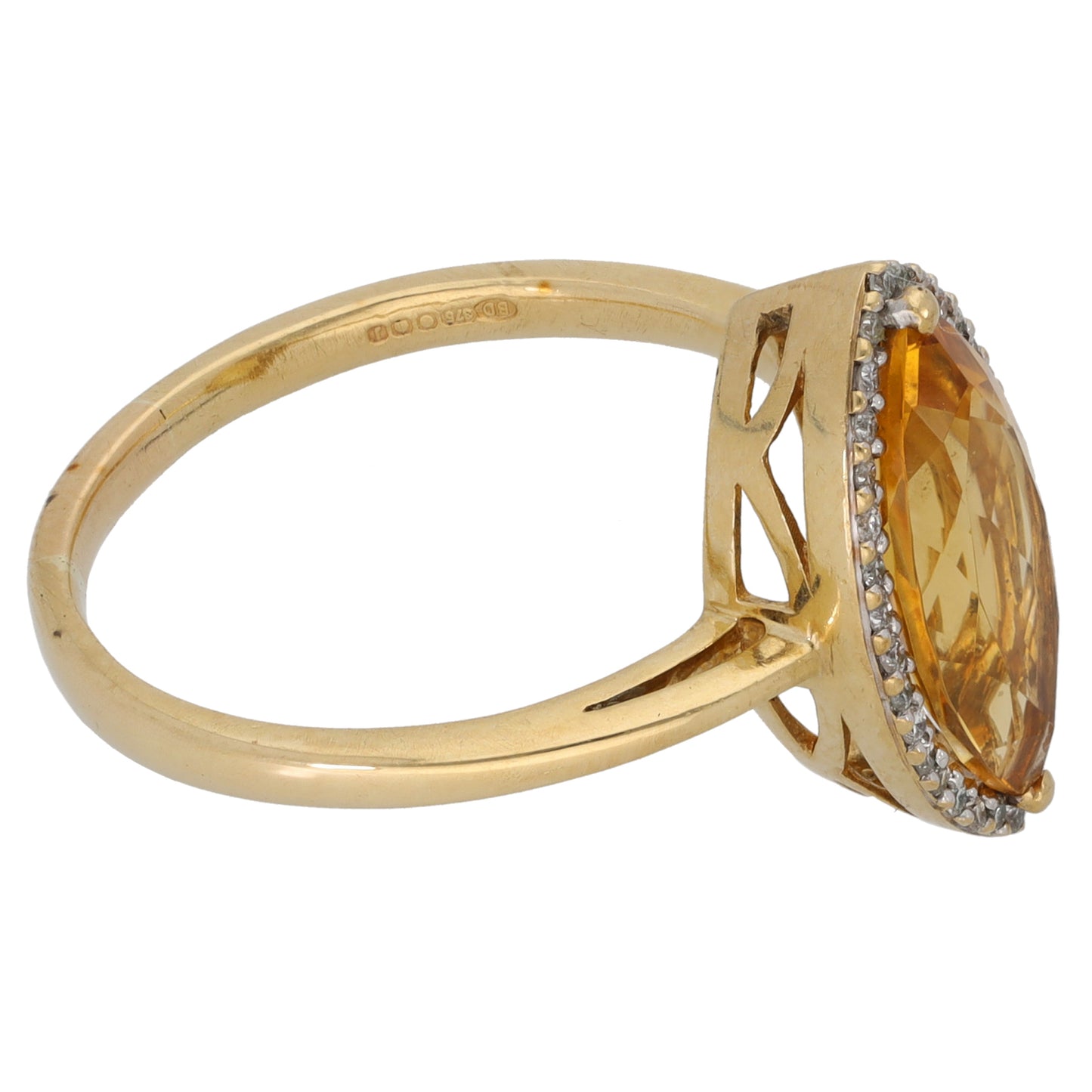 9ct Gold 0.08ct Diamond & Citrine Dress/Cocktail Ring Size R