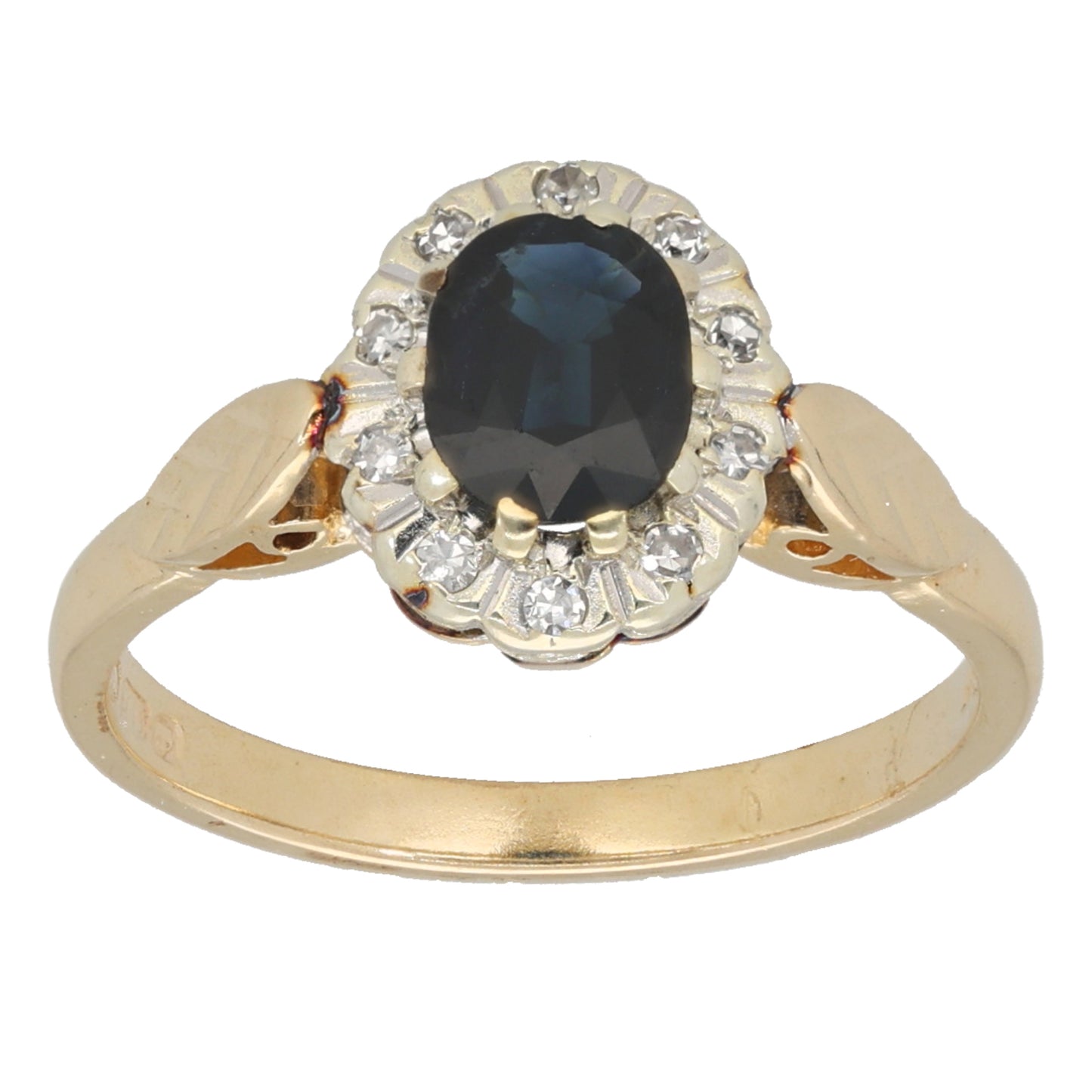 9ct Gold Sapphire & 0.05ct Diamond Dress/Cocktail Ring Size M