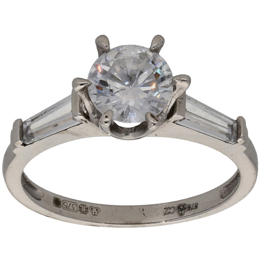 9ct White Gold Cubic Zirconia Trilogy Ring Size N