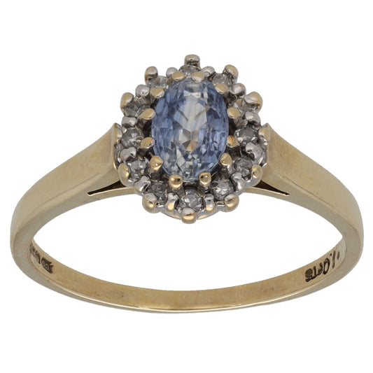 9ct Gold Sapphire & 0.10ct Diamond Dress/Cocktail Ring Size N
