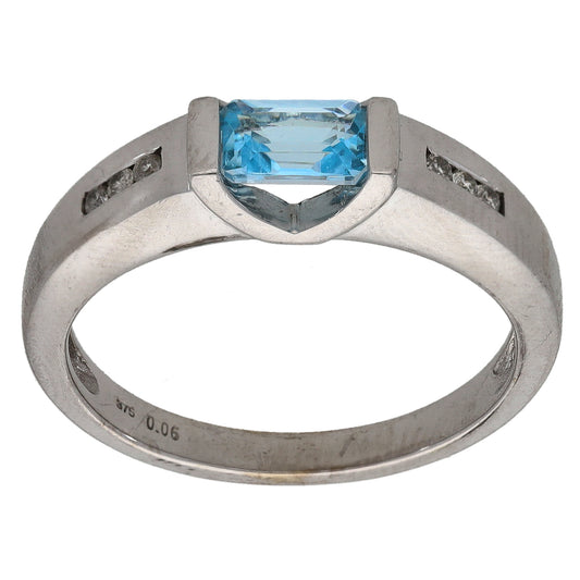 9ct White Gold Topaz & 0.03ct Diamond Dress/Cocktail Ring Size O