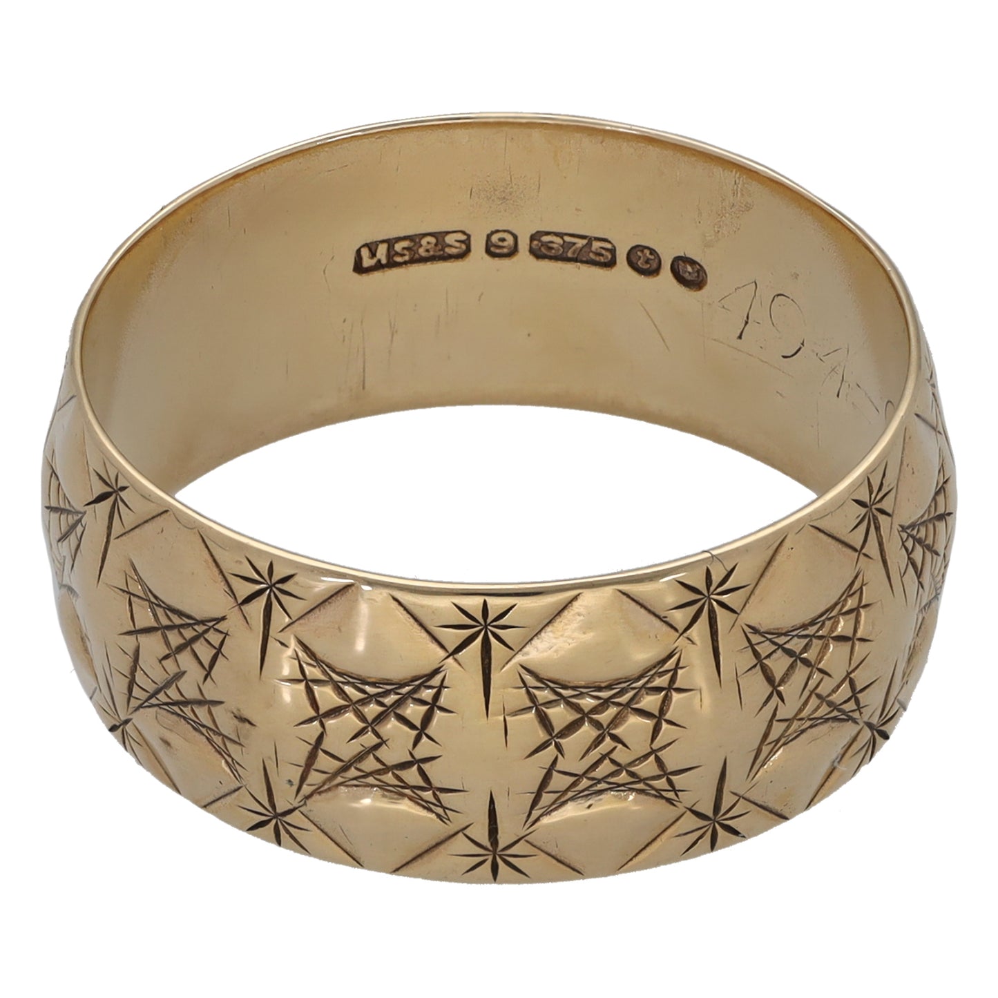 9ct Gold Patterned Wedding Ring Size Q