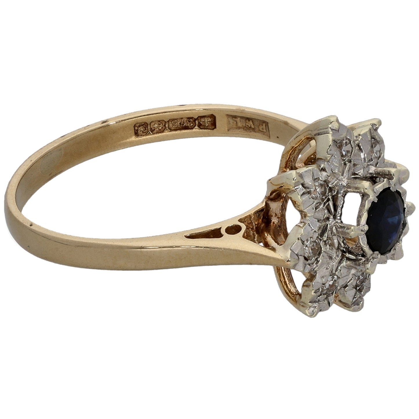 9ct Gold Sapphire & 0.04ct Diamond Dress/Cocktail Ring Size L