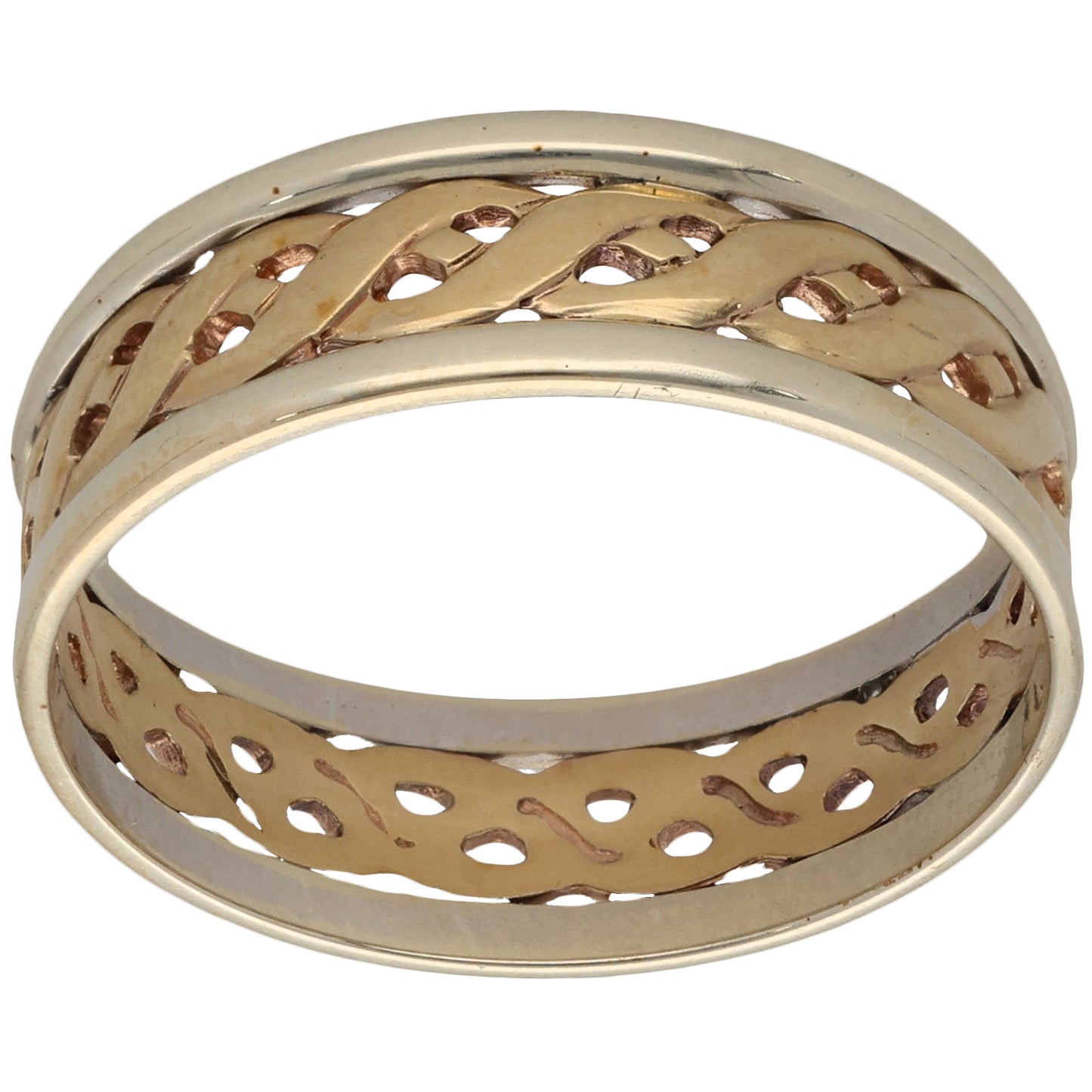 9ct Bicolour Gold Patterned Wedding Ring Size W