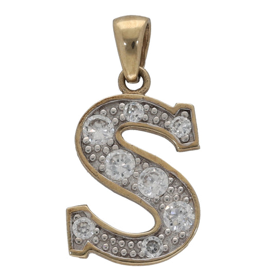 9ct Gold Cubic Zirconia Initial 'S' Pendant